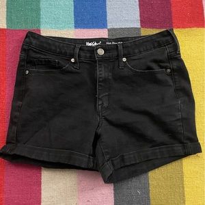 high rise black denim shorts